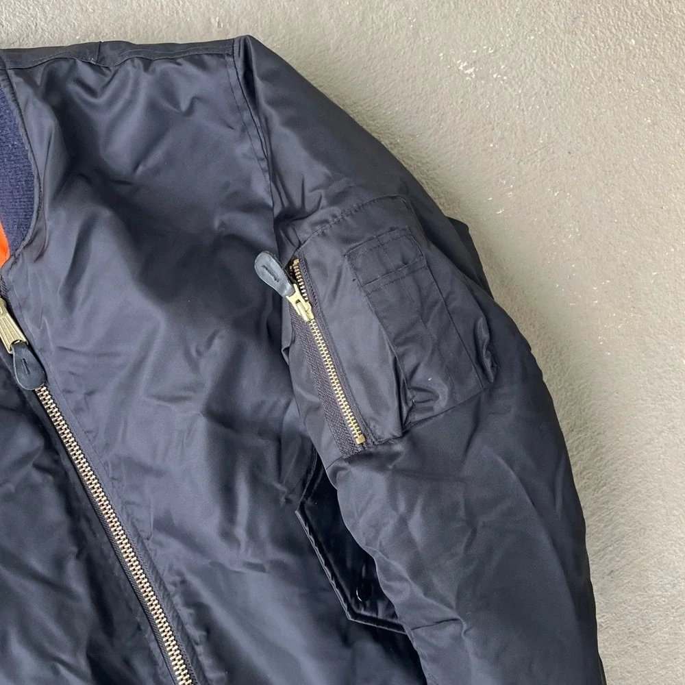 Harry Fox & Associates MA-1 Flight Jacket Mens Large Black Reversible Orange